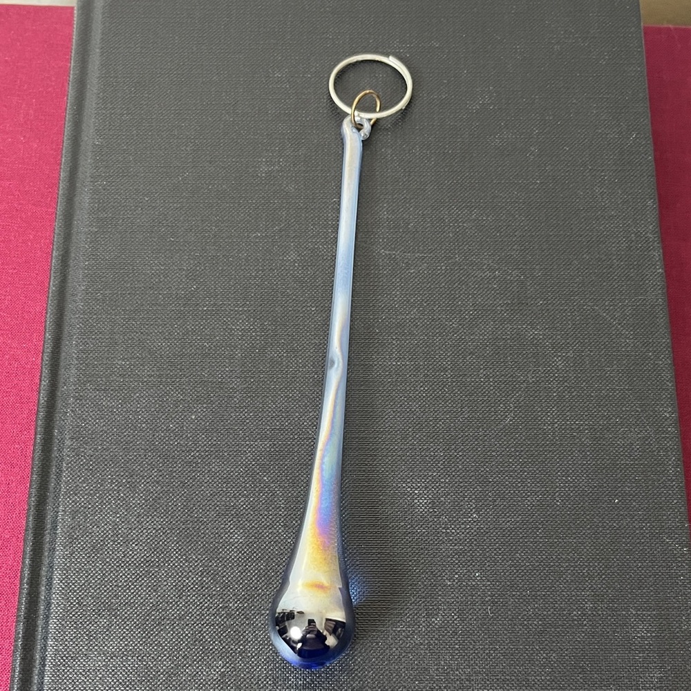 Vintage Iridescent Blue Hand Blown Glass Teardrop‎ Window Ornament Sun Catcher